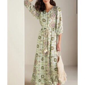 Soft Surroundings Green Patterned Maxi Dress